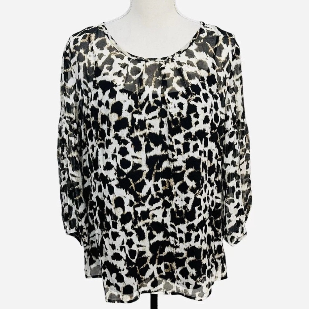 Women's Black and White Animal Print Top Talbots